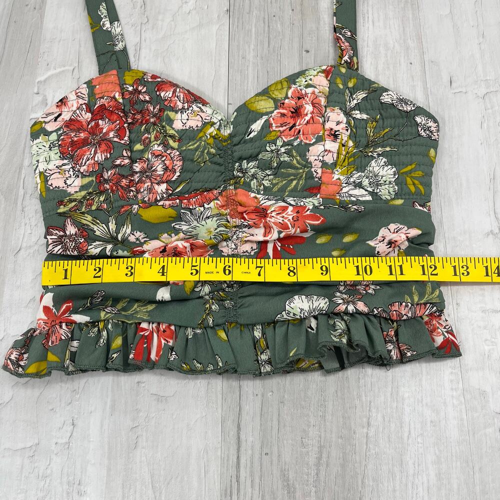 B.O.G. Collective Floral Ruched Smocked Ruffle Crop Adjustable Strap Tank Top - Picture 10 of 11